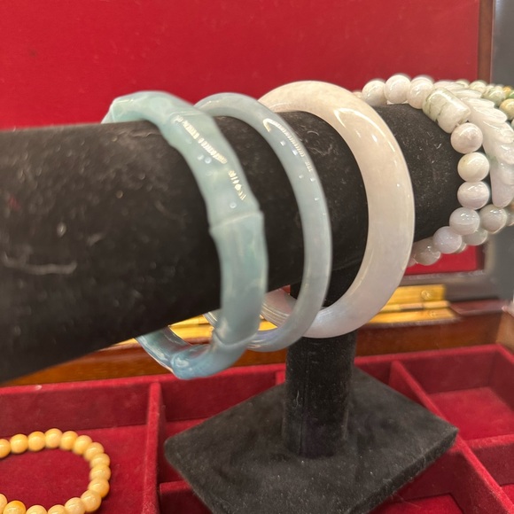 🌊Bluewater Jadeite Jade Bangle Hand-carved Bamboo Guatemalan Grade A - Picture 5 of 12